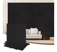 AKK-PANE 4 Pack Acoustic Wall Wood Panels - 600mm x 600mm 1.44 m²,3D Slat Wall Panelling for Wall and Ceiling,Sound Absorbing Wooden Wall Panels for Living Room,Bedroom,Office(Mirage Black 22#)
