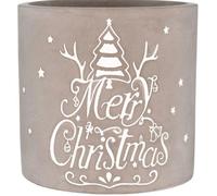 AKKIN Merry Christmas 13.4cm Grey & White Cement Planter Festive Decoration - Sweet Pot - Candle Holder - Indoor Plant Pot