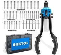 AKKTOL Rivet Gun Kit, 1/4" Pop Rivet Gun Kit with 210pcs Blind Rivets, Heavy Duty 13" Rivet Gun Tool with 5 Nosepieces incl. 3/16" & 1/8" for Metal, Gutter & Automotive