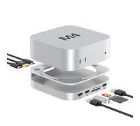 AKKYAJAURE Mac mini Hub: 10 in 1 Aluminum Stand & Dock for Mac mini M4 Pro with M.2 NVMe SSD Enclosure, 4K60hz HDMI, 10Gbps USB-A*2, SD/TF Card Readers, USB 2.0