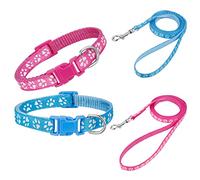 AKlamater 2 Pack Dog Set, Adjustable Nylon Collar & Lead, Quick Release, Small & Medium Dog Size, Paw Print Pattern