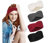 AKlamater 4 Pcs Winter Knit Headbands Women Twist Thermal Knitted Headbands Winter Ear Warmer Crochet Hair Band Head Wraps for Outdoor Activities or Daily Life