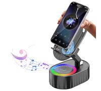 AKLLCCR Wireless Induction Audio Bluetooth Speaker 5in1 Phone Holder Emergency Rechargeable (3000mAh) with Colorful Ambient Light 300° Foldable for Tablet iPhone Android, Gifts for Men Women (Black)