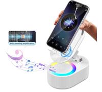 AKLLCCR Wireless Induction Audio Bluetooth Speaker 5in1 Phone Holder Emergency Rechargeable (3000mAh) with Colorful Ambient Light 300° Foldable for Tablet iPhone Android, Gifts for Men Women (White)