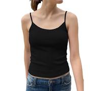 AKLOPVII Women Y2K Lace Patchwork Bow Pointelle Knit Crop Cami Tops Sleeveless Spaghetti Strap Slim Fit Minimalist Tank, Black, S