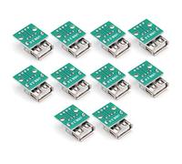 AKLOSIPY 10Pcs USB Type A Female Socket Board .54mm Pitch DIP Adapter Connector Module with Labeled Pins VBUS + - GND for Breadboard Electronics Projects Prototyping Power Supply Data
