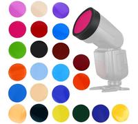 AKLOSIPY 24PCS Color Filter Sheets for Flash Light Round Shape, Light Gels for Photography, Gel Filter Set for Flashlights with 24 Filters, for V1 V1pro Series (Black)