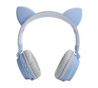 AKLOSIPY Cat Ear Headphones with 3D LED Lights, 5.0, Foldable Design, Built-in Microphone, Connection, Stylish (Grey Blue)
