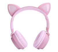 AKLOSIPY Cat Ear Headphones with 3D LED Lights, 5.0, Foldable Design, Built-in Microphone, Connection, Stylish (Pinkish)
