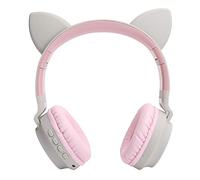 AKLOSIPY Cat Ear Headphones with 3D LED Lights, 5.0, Foldable Design, Built-in Microphone, Connection, Stylish (Grey Roseate)