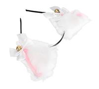 AKLOSIPY Cat Ears Headband with Bell Bow for Cute Halloween Cosplay Costume Parties - Soft Plush Hair Band (White)