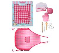AKLOSIPY CE-Certified 11-Piece DIY Kids Cooking and Baking Set with Red Plaid Apron Chef Hat Oven Mitts & Functional Pretend Kitchen Utensils for Ages 3+ (Red grid kitchen baking 11-piece set)