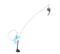 AKLOSIPY Double End Suction Cat Wand Toy with Removable Steel Wire, Interactive Cat Teaser Stick with Strong Base for Window Floor, Replaceable Blue Flying Fish Gray Heads, Indoor Pet (#2)