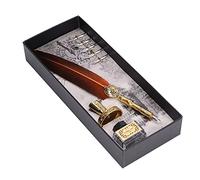 AKLOSIPY Elegant Vintage Feather Pen and Ink Set, Stainless Steel Nib, Writing Quill with Exquisite Patterns, Writers and Artists (Orange)
