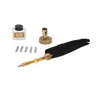AKLOSIPY Elegant Vintage Feather Pen and Ink Set, Stainless Steel Nib, Writing Quill with Exquisite Patterns, Writers and Artists (Black)