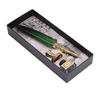 AKLOSIPY Elegant Vintage Feather Pen and Ink Set, Stainless Steel Nib, Writing Quill with Exquisite Patterns, Writers and Artists (Green)