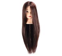 AKLOSIPY High-Temperature Synthetic Hair Mannequin for Braiding Cutting Updo Coloring Practice - Dark Brown with Makeup, Professional Hair Styling Training Tool for Beauty Schools and