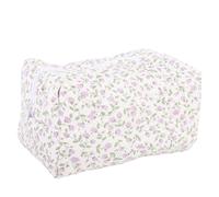 AKLOSIPY Quilted Makeup Bag Floral Cosmetic Pouch Travel Toiletry for Women - Soft Lightweight Orange Floral Pattern Brush & Skincare Storage Bag with Zip Closure (Purple)