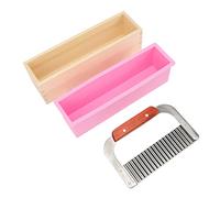 AKLOSIPY Silicone Loaf with Wooden Box Frame and Stainless Steel Cutter - Cold Process & Pour Making Kit for Beginners, 900g Capacity, Food-Grade Silicone