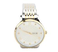 AKLOSIPY Stylish Quartz Men Watch with Date Function | Business Wristwatch with Comfortable Strap and Buckle (Silver face with Gold Trim)