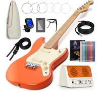 AKLOT 36-inch Kids Electric Guitar: 3/4 Size Mini Electric Guitar Kit with Solid Body, 1.5 In Neck Width for Beginners, 10W Amp, Gig Bag, String, Strap, Cable, Picks,Lesson Book(TangerineZap Orange)