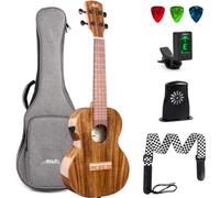 AKLOT All-Solid Acacia Electric Ukulele, 23 Inch Concert Ukelele Super Warm tone for Professional Beginners Adults Uke Kit W/Free Online Courses,Gig Bag,Strap,Tuner,Picks,Book,Humidifier,Clean Cloth