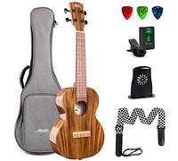 AKLOT All Solid Acacia Ukulele, 26 Inch Tenor Ukelele Super Warm tone for Professional Beginners Adults Kit with Free Online Courses,Gig Bag,Strap,Tuner,Picks,Book Instruction,Humidifier,Clean Cloth