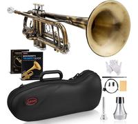 AKLOT Antique Bronze Bb Trumpet: Phosphor Bronze Bell, Smooth Monel Valves, Double Tuning Slide Braces, Standard Trumpet with Premium Leather Case, Lesson Book, Trumpet Mute, Cleaning Kit (SNR-PriBC)