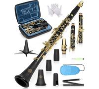 AKLOT B Flat Concert Clarinet: Precision Tone Hole Design for Stable Intonation, Durable Gold-Plated Keys, with Scratch-Resistant Case, Barrel, Clarinet Stand, Cork Grease, Cleaning Kit(Aria-AG)