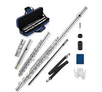 AKLOT Closed-Hole Concert C Flute: Flute Instrument with 16 Keys, Offset G, Smooth Nickel-Silver Keys, Air-Tight Pads, Include Stylish Case with Shoulder Strap, Cleaning Kit, Joint Grease (LUM-SN)