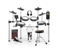 AKLOT Electric Drum Set with Kick-Tower: 4 Dual Zone Mesh Pads, 8’’ Tower-Style Kick Drum, 10’’ Snare, Dual Zone 10’’ Cymbals with Choke, 360 Sounds, User Kit, USB-MIDI, Throne, B-CORE 540 Air, Silver