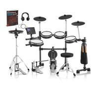 AKLOT Expanded-Size Electric Drum Set: 12'' Two-Piece Standalone Hi-Hat, Independent Kick Drum and 10'' Dual-Zone Snare, 12'' Triple-Zone Ride Cymbal, All Mesh Heads, 460 Sounds, Double Pedal, Black