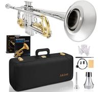AKLOT Hand-Hammered Bell Bb Trumpet: Smooth Valve Action, Clear Lacquer Finish, Adjustable Tuning Slides, Complete Beginner Set with Leather Case, Lesson Book, Trumpet Mute, Cleaning Kit (SNR BrzAC)