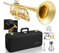 AKLOT Hand-Hammered Bell Bb Trumpet: Smooth Valve Action, Clear-Lacquered Brass Body, Standard Trumpet Beginner Set with Leather Case, Lesson Book, Trumpet Mute, Mouthpiece, Cleaning Kit (SNR-BrzSF)