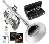 AKLOT Hand-Hammered Bell Bb Trumpet: Smooth Valve Action, Clear-Lacquered Brass Body, Standard Trumpet Beginner Set with Leather Case, Lesson Book, Trumpet Mute, Mouthpiece, Cleaning Kit (SNR-BrzBS)