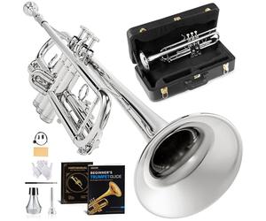 AKLOT Hand-Hammered Bell Bb Trumpet: Smooth Valve Action, Clear-Lacquered Brass Body, Standard Trumpet Beginner Set with Leather Case, Lesson Book, Trumpet Mute, Mouthpiece, Cleaning Kit (SNR-BrzSS)