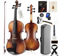 AKLOT Handcrafted Flamed Maple Violin: Full Size Fiddle, Acoustic Advanced Violin Kit with Ebony Bow, Solid Wood Shoulder Rest, Lesson Book, Hard Case, Rosin, Extra Strings, Tuner, Pickup (VRT-AdvAR)