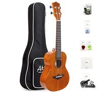 AKLOT Left Hand Concert Ukulele Solid Mahogany 23 Inch Uke with Free Tutorial and Beginner Kit (Gig Bag, Picks, Tuner, Strap, String, Cleaning Cloth, Starter Manual)