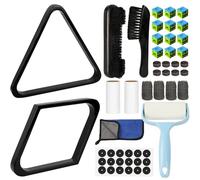AKLOT Pool Table Brush Set for Felt,10 Kit Billiard Table Cleaning Accessories with Billiard Rack 8/9 Ball Triangle Diamond,Pool Table Brush,Cue Chalk,Sticky Lint Roller Accessories,Black