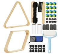 AKLOT Pool Table Brush Set for Felt,10 Kit Billiard Table Cleaning Accessories with Billiard Rack 8/9 Ball Triangle Diamond,Pool Table Brush,Cue Chalk,Sticky Lint Roller Accessories,Wood Color