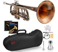 AKLOT Vintage Rose Bb Trumpet: Phosphor Bronze Bell, Smooth Monel Valves, Double Tuning Slide Braces, Standard Trumpet with Premium Leather Case, Lesson Book, Trumpet Mute, Cleaning Kit (SNR-PriTB)