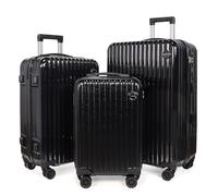 Aklsvion 3-Piece Hardside Luggage Set, ABS+PC Spinner Suitcase with Anti-Burst Zipper & Built-in Lock, 20/24/28 Inch, black, L, Luggage Set of 3 Luggage Set Suitcases for Travelling Hard Shell Luggage