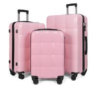 Aklsvion Luggage Sets, 3 Piece Durable Suitcase Set with Spinner Wheels, 3 Pcs Hard Shell Lightweight Luggage, Large Checked Travel Suitcases, 20/24/28 Inch, Pink, L, Hardside Luggage With Spinner