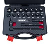 AKM TOOL 1/4 Inch Drive Magnetic Impact Socket Set, 19-Piece Metric, 4mm-15mm, 6 Point, Cr-Mo, Square Drive, Magnetic Socket with Adapter, Universal Joint & Extension