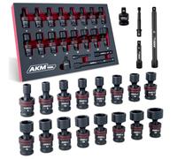 AKM Tool 3/8" Drive Universal Impact Socket Set, 20PCS Swivel Socket Set, Universal Joint Socket 6-Point, Metric, 8-22mm, Cr-Mo