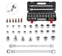 AKM Tool 33 PCS Flex Head Ratcheting Wrench Set, Metric | 72-Tooth | 8-22mm | Extra Long Double Box End Ratchet Wrench Flex Head Wrench Set with Torx Bit