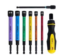 AKM TOOL 8 PCS Hollow Nut Driver Set, Magnetic nut driver set with Ratcheting Handle, Hollow Shaft Nut Driver Set, SAE, Color Coded, 1/4 to 9/16-Inch, Hollow Nut Driver with 5-Inch Extended Reach