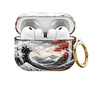 AKMASK Compatible with AirPods Pro 3rd Generation Case (2025), Soft Cute TPU Drop Protective Shockproof Cover AirPods Pro 3 Case Accessories with Gold Keychain for Women Men Beautiful Wave Mountain
