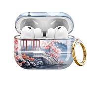AKMASK Compatible with AirPods Pro 3rd Generation Case (2025), Soft Cute TPU Drop Protective Shockproof Cover AirPods Pro 3 Case Accessories with Gold Keychain for Women Men Beautiful Lake Tree