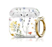 AKMASK for AirPods 4 Case, Cute AirPod 4th Generation Cases Cover for Women Girly with Gold Keychain for AirPod 4 Cover 2024 (Beautiful Flowers and Plants)